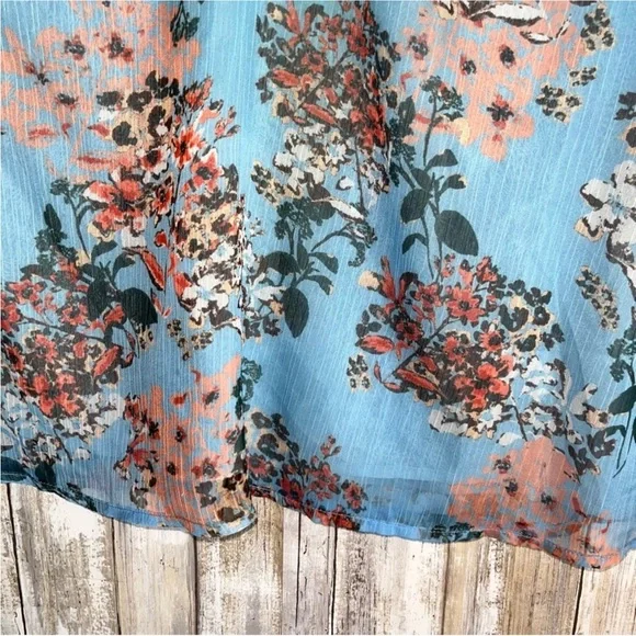 Line + Dot Blue Floral Open Shoulder Blouse - Picture 2 of 5